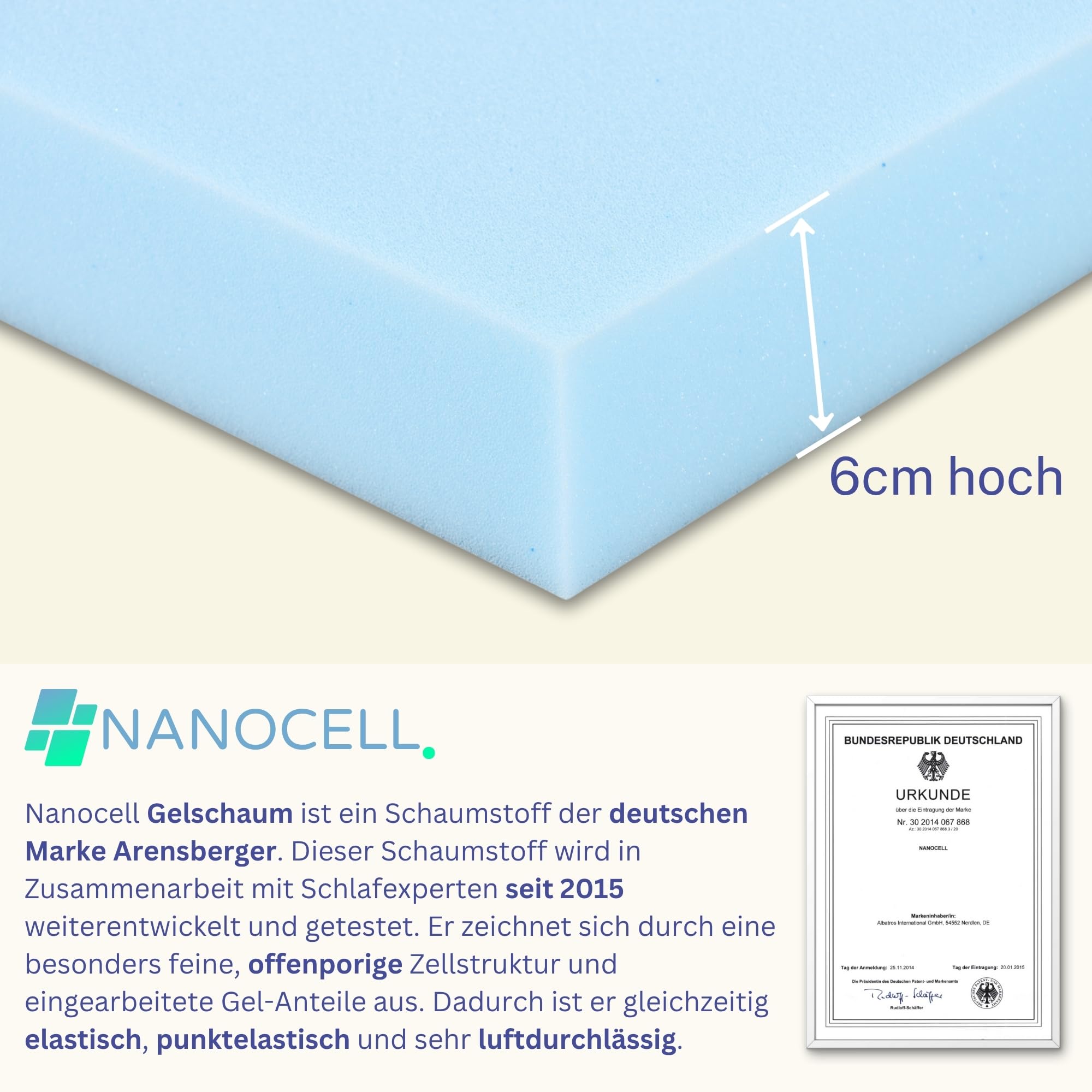 Arensberger Reisebett Matratze für Kinderbetten, Kinderreisebett 60x120 cm, 6cm Hoch, faltbar klappbar, Gelschaum, waschbarer Bezug, Tragetasche, Babybettmatratze, Babymatratze Kindermatratze, Öko-Tex