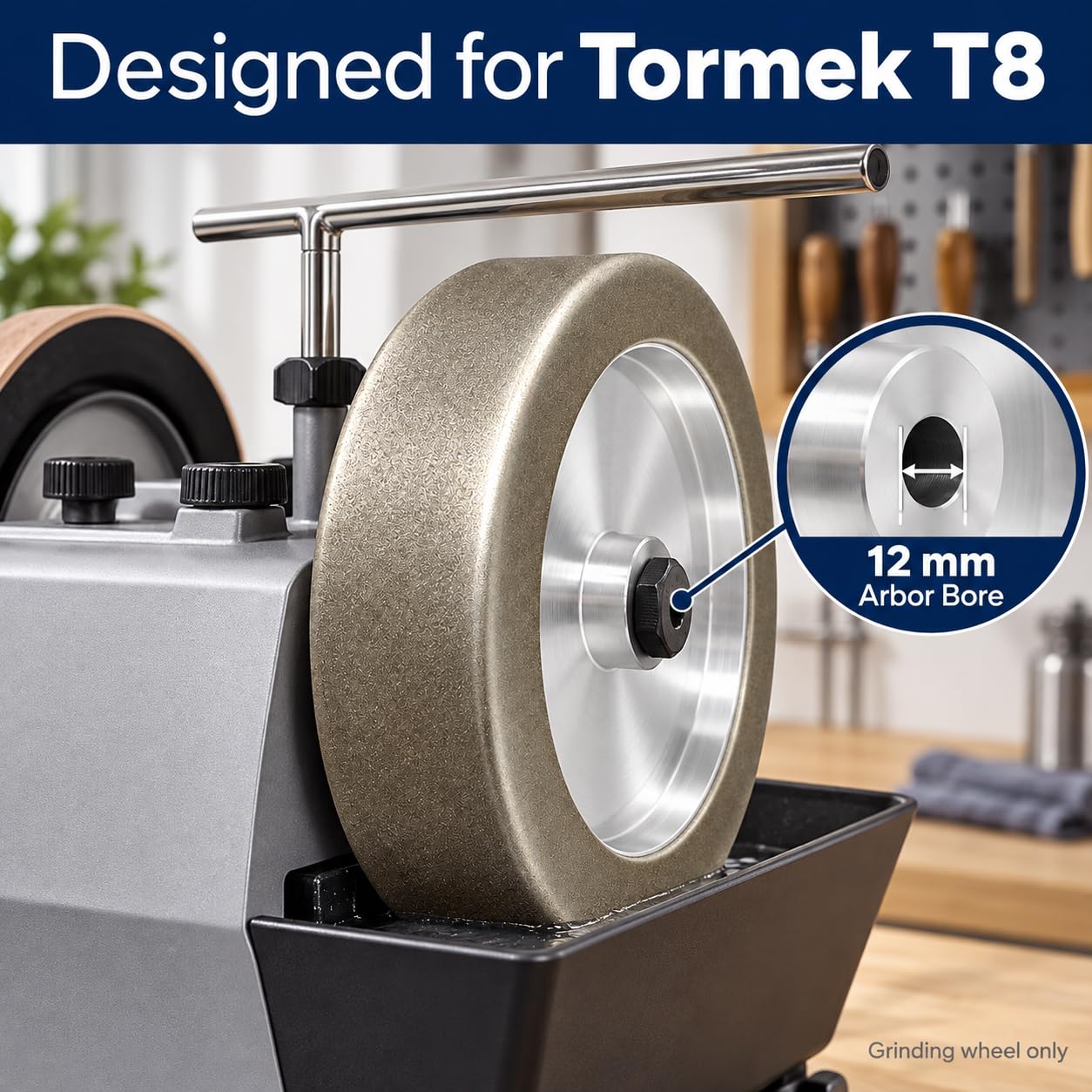 CBN Grinding Wheel for Tormek T8 Knife Sharpener, 10 inch Dia, 254mm x 50mm, 12mm Arbor, Grit 200, Rounded Corner