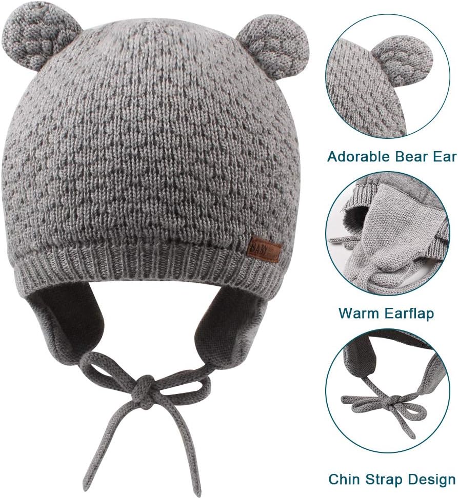 XIAOHAWANG Baby Hat Cute Bear Toddler Earflap Beanie Warm for Fall Winter - Image 4