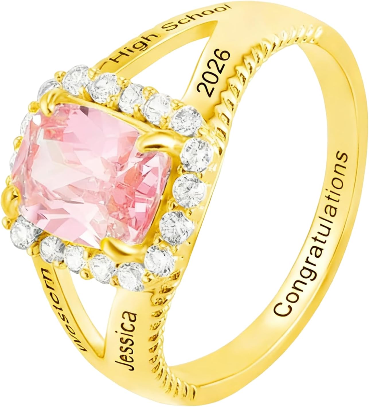 Custom Birthstone Class Ring Silver/10K/14K/18K Gold Personalized Engraving Class Rings Graduation Rings for Women 2025/2026 Class Ring Graduation Jewelry Gifts