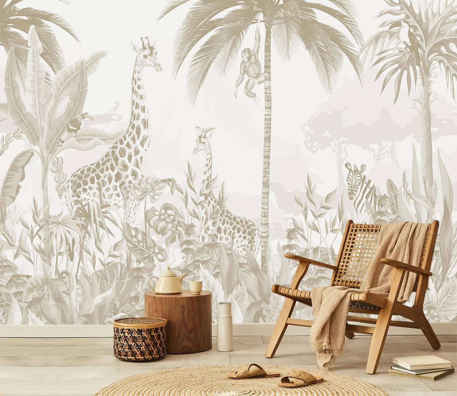 PYFFYP- Safari Jungle Peel and Stick Tropical Wallpaper murals for Nursery