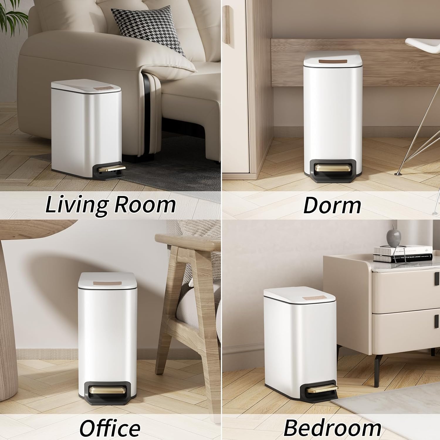 Bathroom Accessories Set- 8PC White Bathroom Set, Luxury Bathroom Set with Stainless Steel Bathroom Trash Can, Toilet Brush, Toothbrush Holder & Soap Dispenser