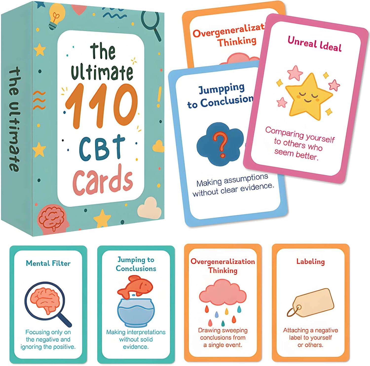 110 CBT Cards for Cognitive Behavioral Therapy – Positive Mindfulness Flashcards for Stress Relief and Emotional Well-Being