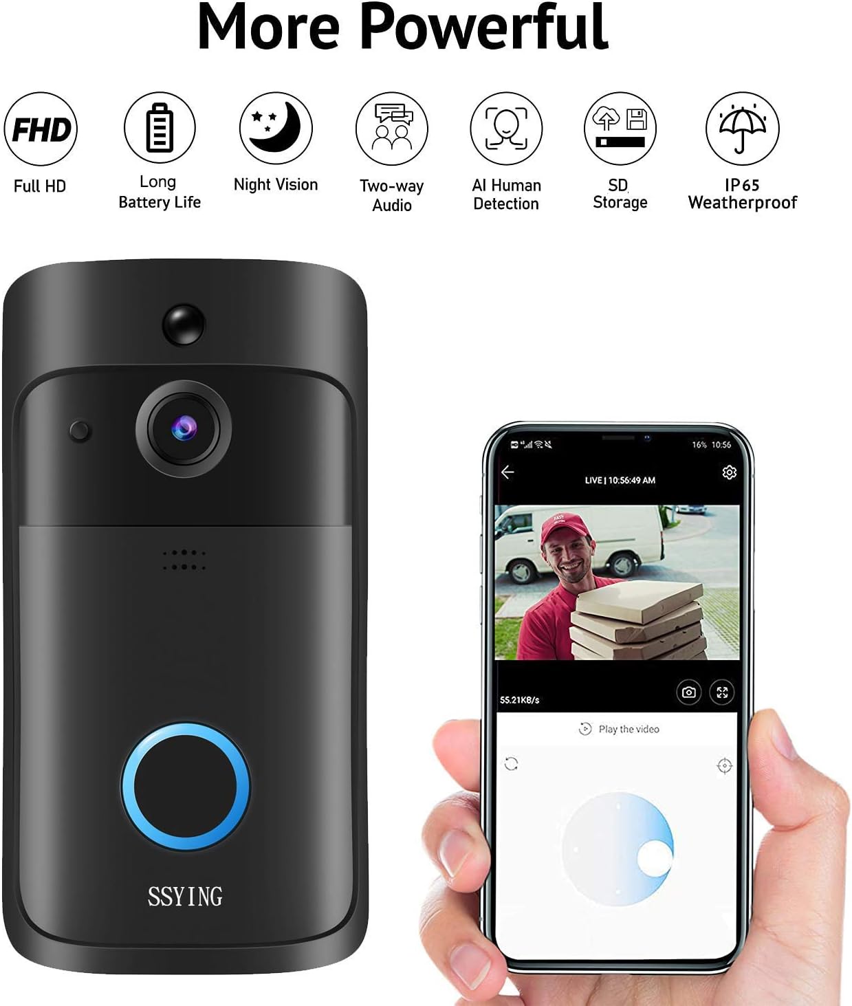 Video Doorbell Camera HD WiFi Doorbell Wireless Operated Motion Detector Audio & Speaker Night Vision for iOS&Android : Tools & Home Improvement