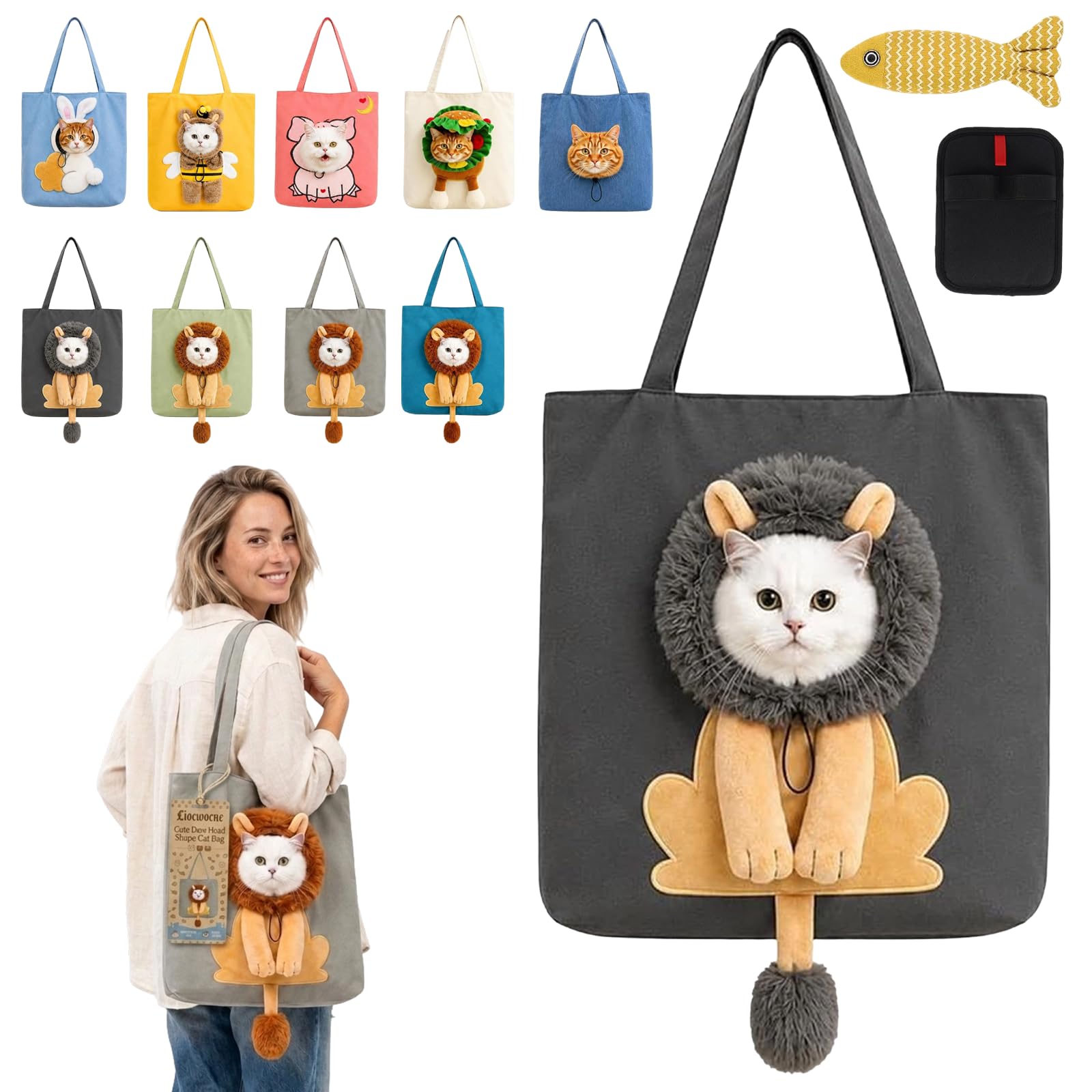 Cute Dew Head Shape Cat Bag, Canvas Pet Carrier for Travel (A,M)