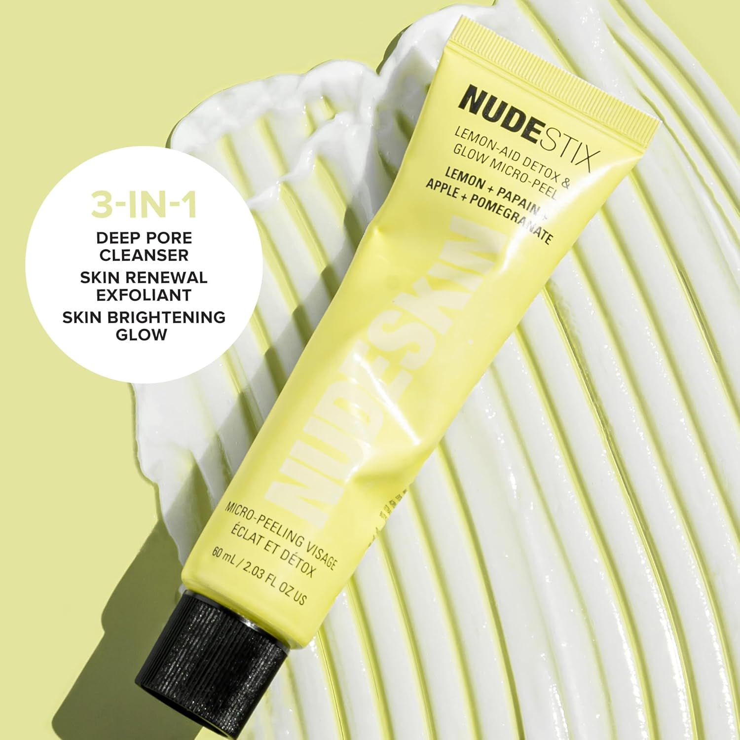 Nudestix Lemon-Aid Detox & Glow Micro-Peel – 3-in-1 Enzyme Face Exfoliator with AHAs, Vitamin C & Fruit Extracts for Bright, Smooth Skin | Clean, Vegan, Pore Detoxifying Peel