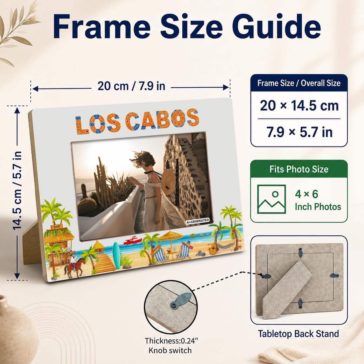 Los Cabos Travel Photo Frame, Los Cabos Gifts, Honeymoon Gifts, Beach Trip Decor for Bedroom Desk Shelf, Table Display image 2
