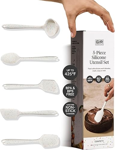 GIR: Consiguelo Bien Juego de 5 Piezas de Utensilios de Cocina Esenciales de Silicona - Cucharón, Espátula, Volteador, Cuchara y Cuchara Espatulada