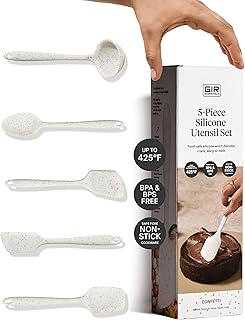 GIR: Get It Right 5-Piece Silicone Essentials Kitchen Utensils Set - Ladle, Spatula, Flip, Spoon & Spoonula - Non-Toxic Cooking Utensils for Nonstick Cookware, Cooking and Baking - Party Confetti