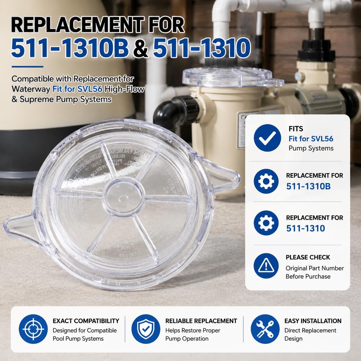Condition photo showing New/Like New for 511-1310b 511-1310 swimming pool pump lid cover replacement for waterway svl56 pump replace