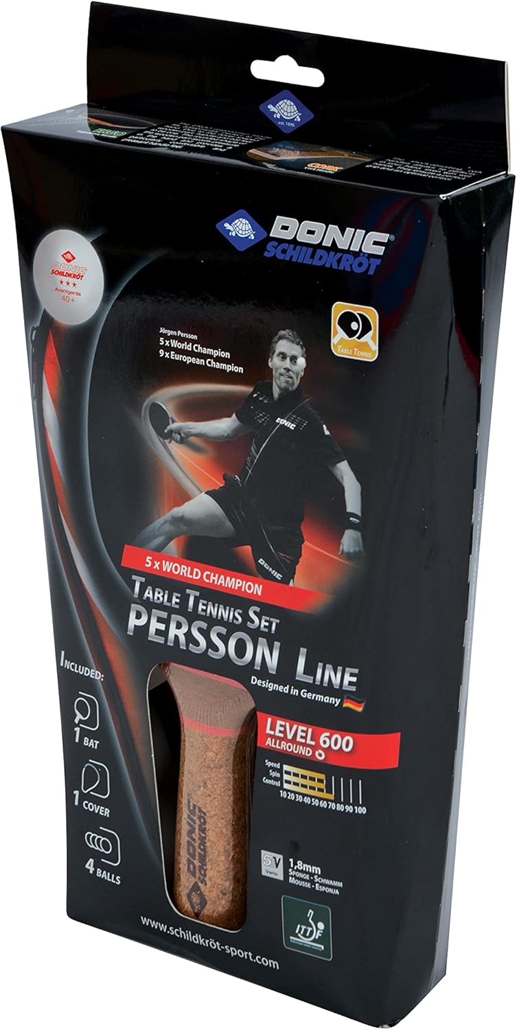 Donic-Schildkröt Tischtennis-Geschenkset Persson 600, 1 Schläger mit Kork-Griff, 3 Bälle 3*, 1 Schlägerhülle, tolles Komplettset für den sofortigen Start