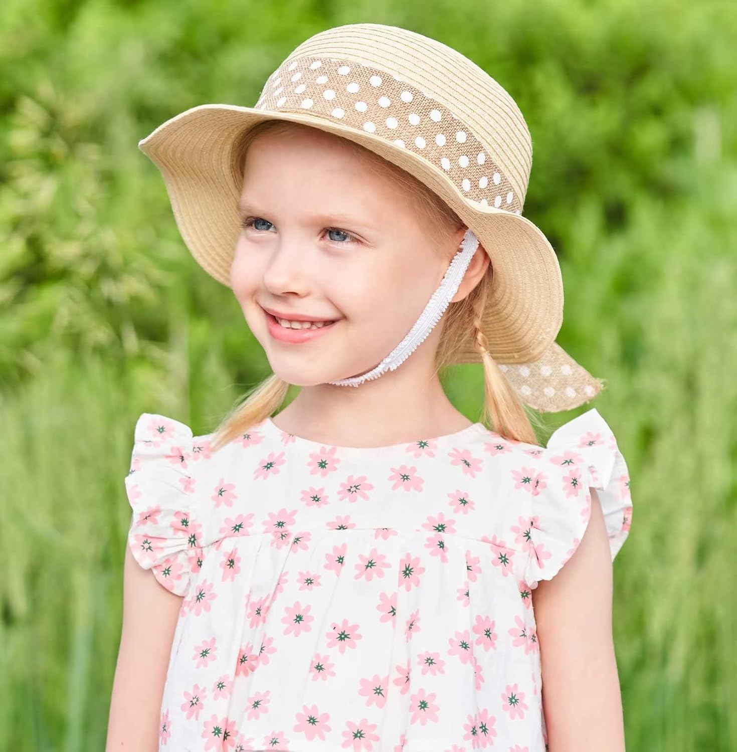 Connectyle Little Girls Straw Hat with Bowknot Summer Beach Sun Protection Hat