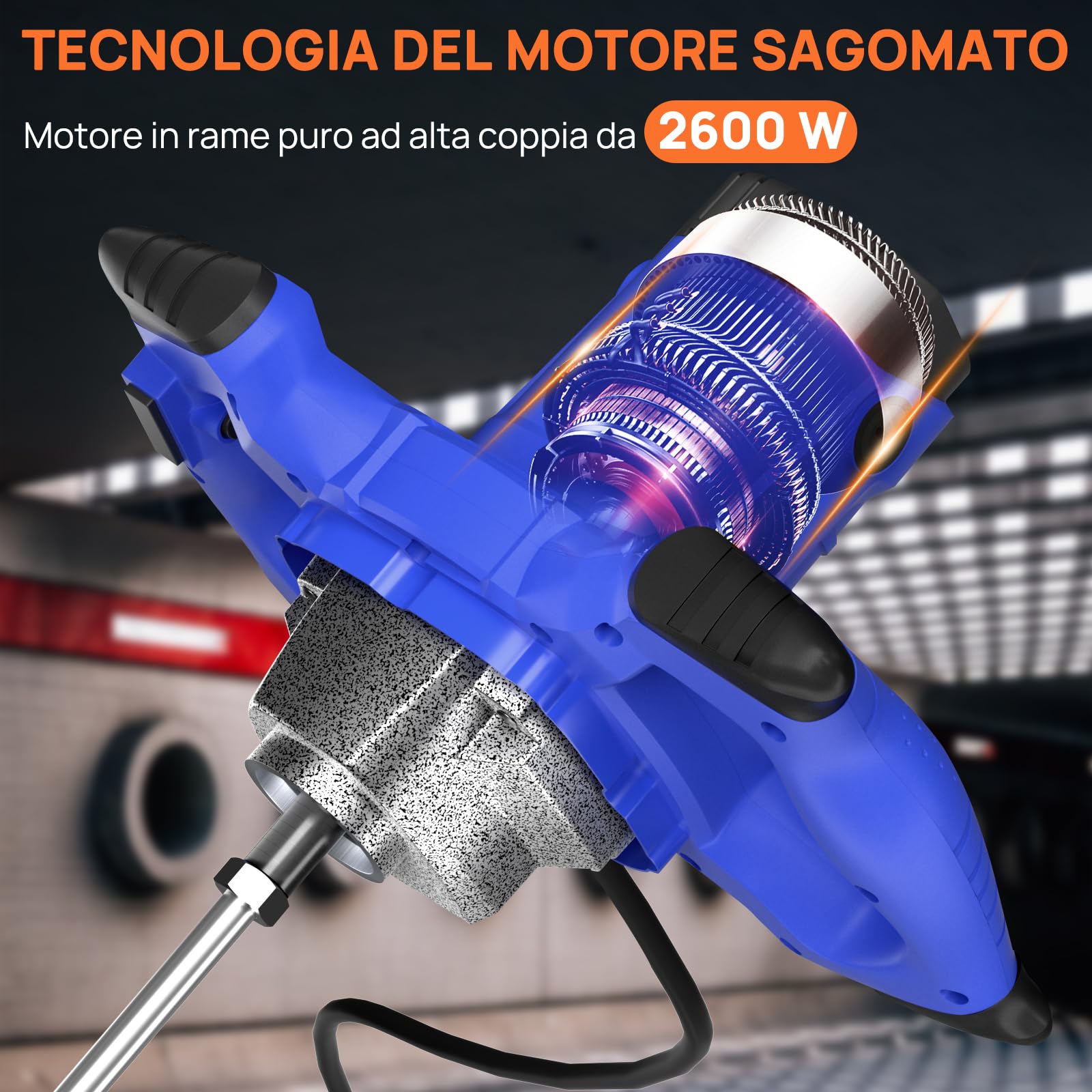 Betoniera Elettrica per Trapano, Miscelatore Cemento e Malta, Miscelatore per Malta Portatile da 2600W, Agitatore M14 Regolabile, per Miscelazione di Vernice, Liquame di Cemento, Calcestruzzo, Malta