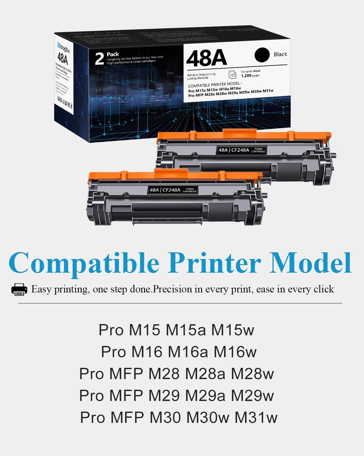CF248A 48A Black Toner Cartridges 2 Pack - Compatible HP48A CF248A Toner Cartridge Replacement for HP 48A Pro M15 M15a M15w M16 M16a M16w Pro MFP M29 M29a M29w M28 M28a M28w M30 M30w M31w Printers