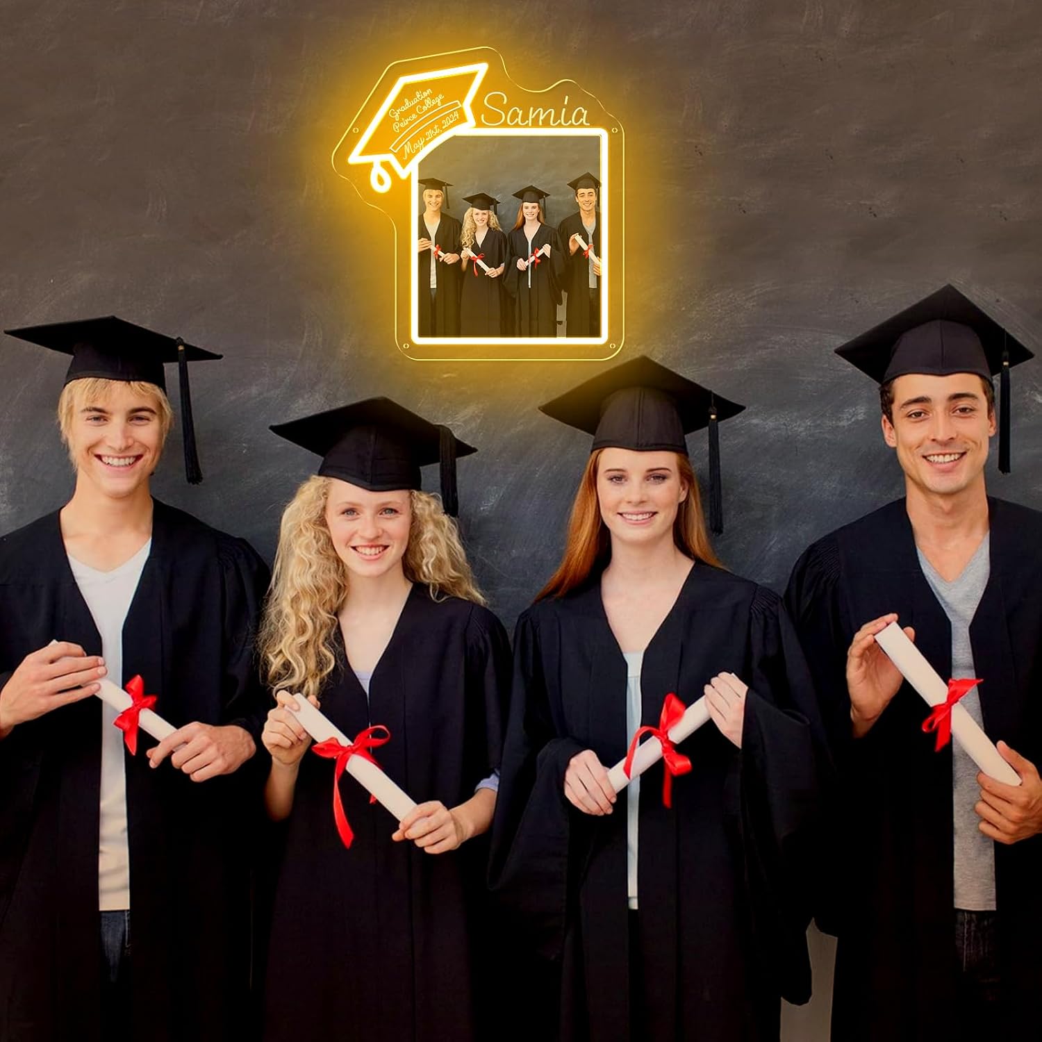 Custom DIY Graduation Photo Neon Sign for Graduates, Personalized Dimmable Congrats Grad Neon Name Gift for Class of 2025, Customizable Congrats Grad LED Light Sign for Backdrop Door Yard Party