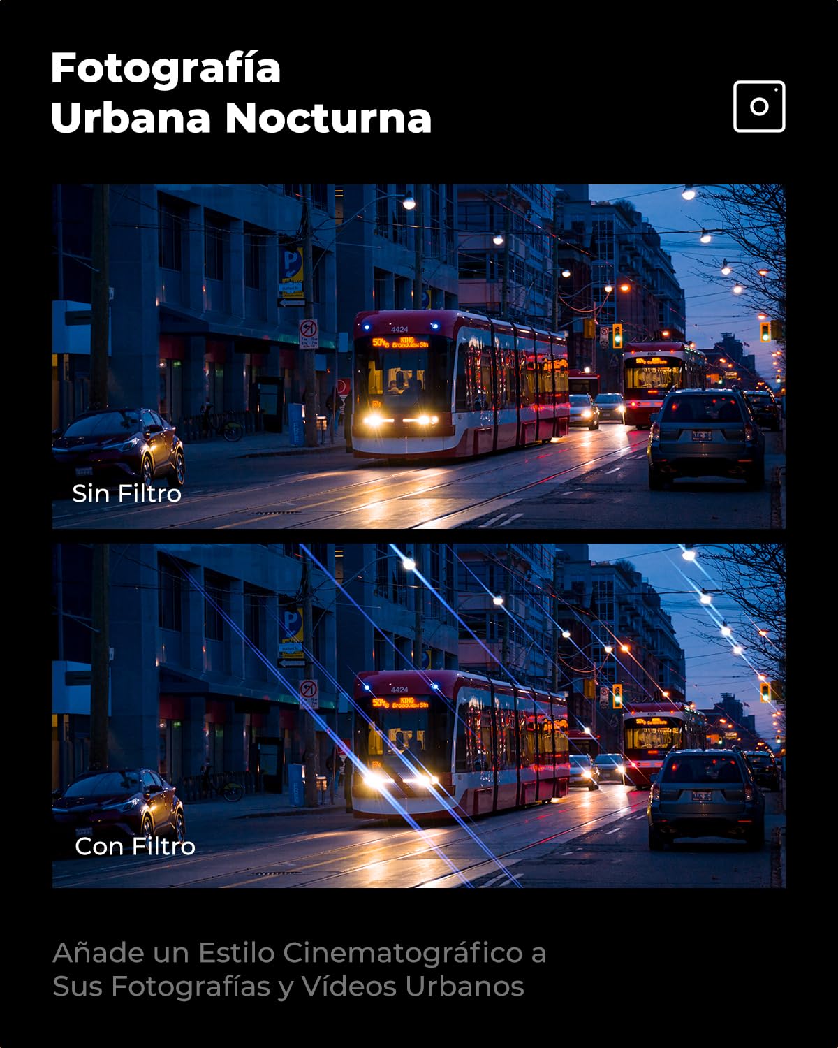 K&F CONCEPT Nano-Klear Blue Streak Filtro 82mm | Filtro de Efecto Streak Blue de Vidrio Óptico con Nano Revestimiento con 3 Paños de Limpieza - FE309