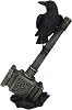 هدية Ebros Huginn Muninn Odin Raven Perching على Thor Hammer Mjolnir مع رمز Runes و Triple Horn Skaldenmet الزخرفية تمثال نورس إله النحت الجماعي الرعد