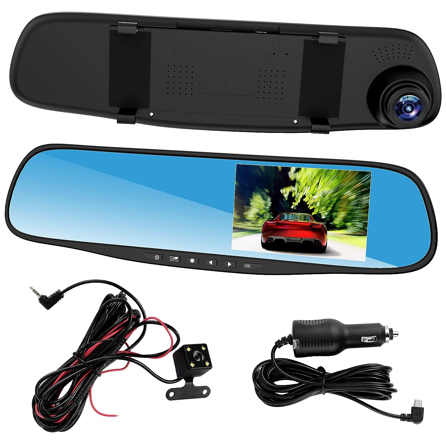 Esenlong Dash Cams for Cars Front and Rear, Dual Lens HD 1080P 4. 3in Car DVR Rearview Mirror Camera Dash Cam Video Recorder