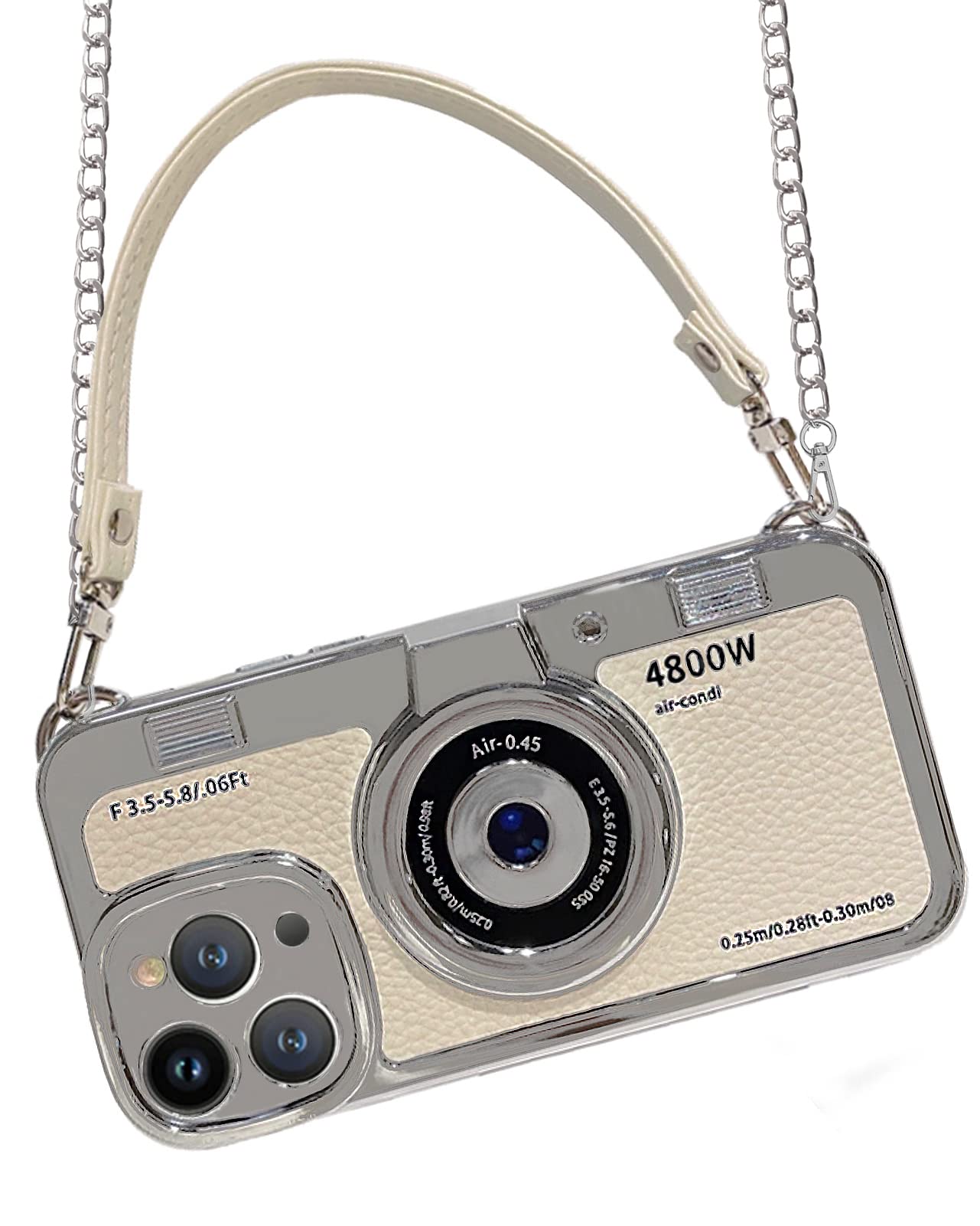 UnnFiko Phone Cases for iPhone 13 Pro Max, Cute Camera Design, 3D Vintage Camera Cover Phone Case with Wrist Strap & Long Lanyard (White, iPhone 13