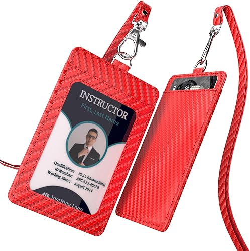 Miniatura 7 de Soporte para tarjetas de identificación de fibra de carbono con cordón para el trabajo, elegante y duradero, con doble capacidad para tarjetas,