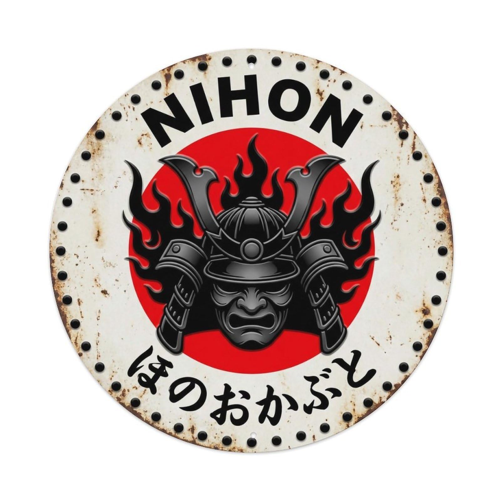 Flame Helmet Nihon Warrior Armor Rustic Metal Tin Sign
