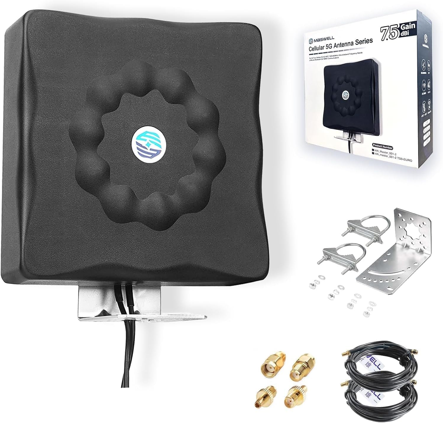 Maswell Antenne Externe 4G/5G 2X2 MIMO, Jusqu'à 7,5 dBi 600-8000MHz Polarisation Croisée 5GA/5G NR, Prête pour WiFi 6E/7, Optimisée Signal Routeur Extérieur