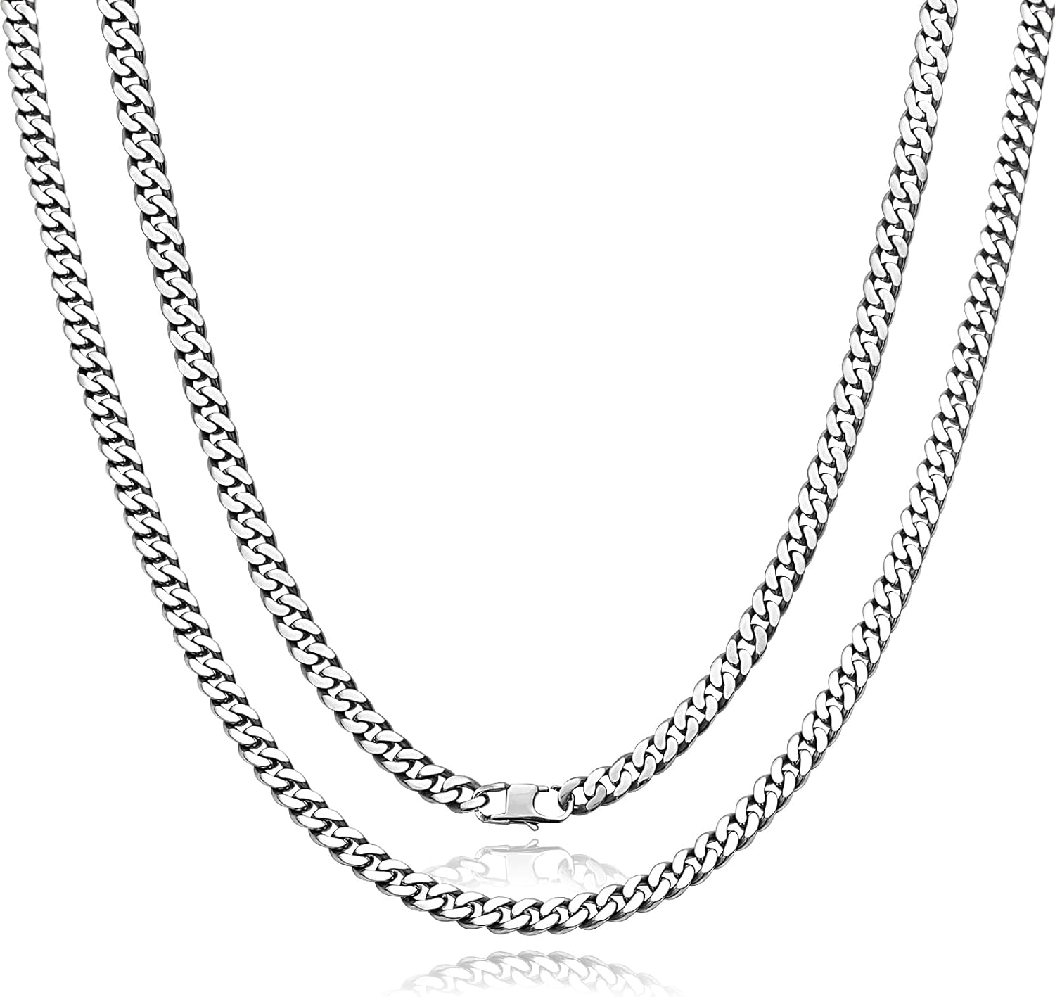 SanThree 7mm Pure Titanium Curb Link Chain Necklace, Smooth Skin Friendly Solid Titanium Chunky Double Tight Cuban Chain Necklaces Gift for Men Women Sensitive Skin Hip Hop Jewelry