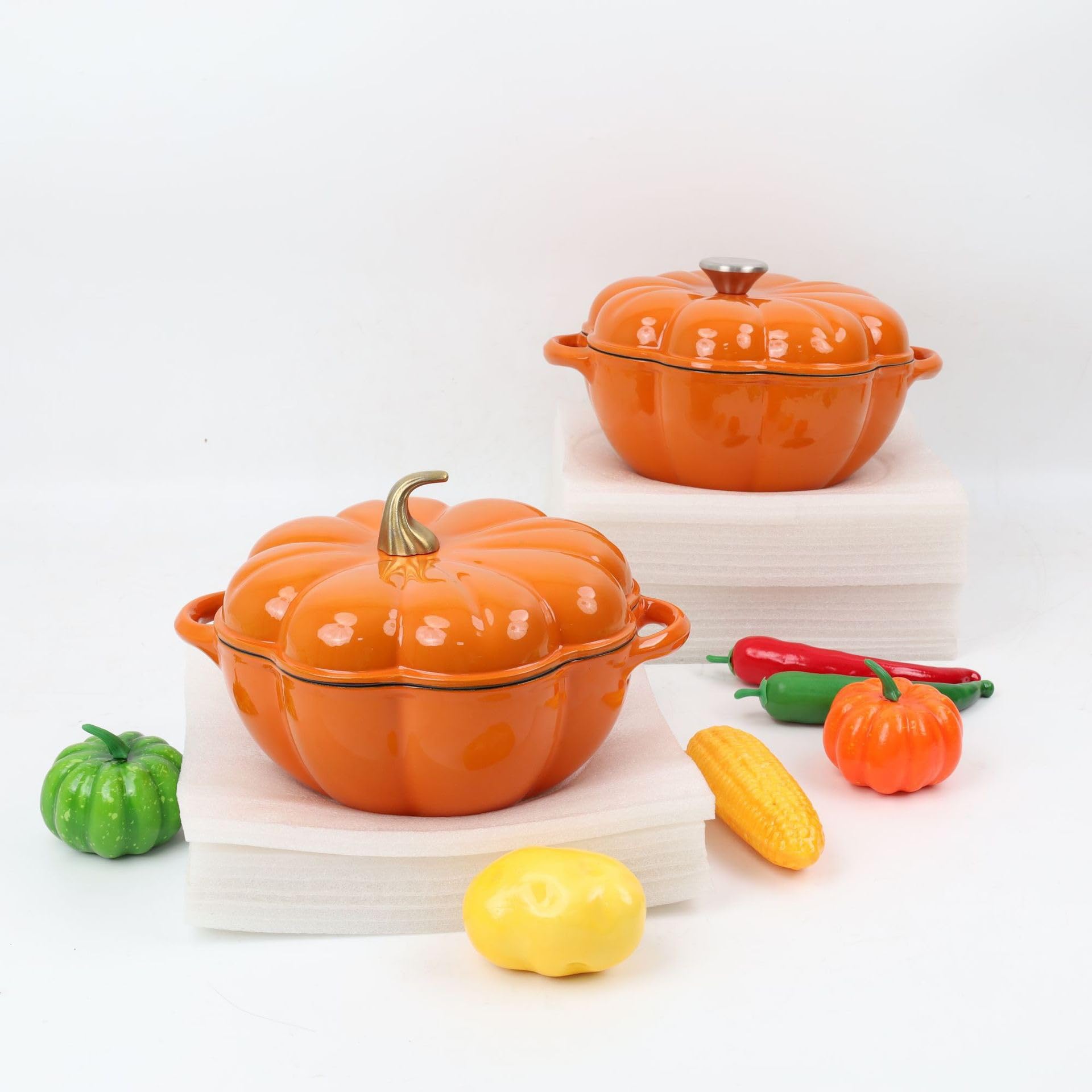 Brotbacktopf Aus Emailliertem Gusseisen,KüRbis-Design 3,7l Schmortopf Mit Deckel,Cocotte FüR Brot,Suppen & Braten, Induktionsgeeignet, Ofenfest