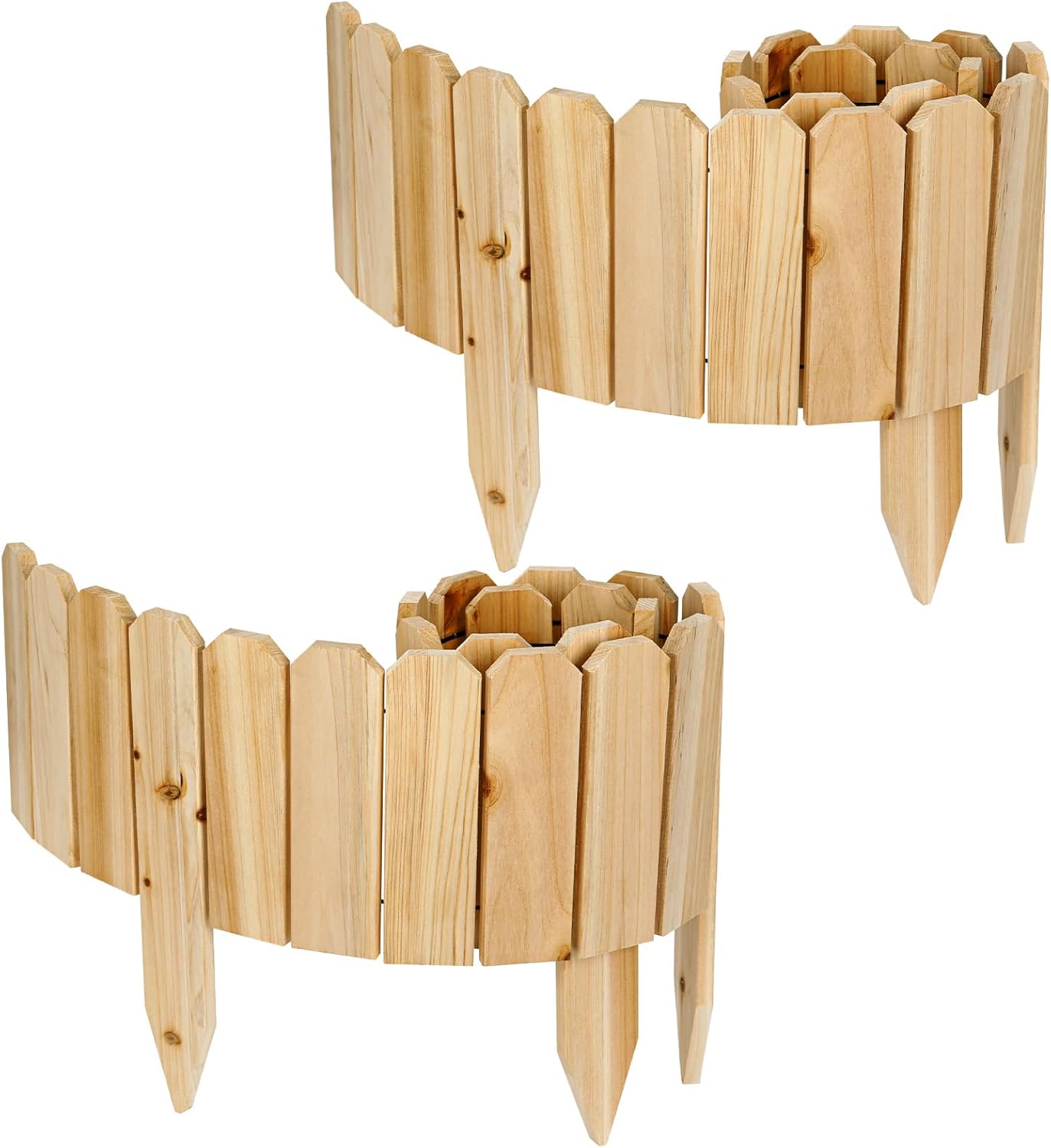 47" L x 8" H Wooden Garden Fence, Short Wood Garden Edging Border for Flower Bed Outdoor, Decorative Landscape Picket Fence for Tree, Flexible Yard Barrier for Lawn Path, 2 Pack