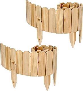 47" L x 8" H Wooden Garden Fence, Short Wood Garden Edging Border for Flower Bed Outdoor, Decorative Landscape Picket Fence for Tree, Flexible Yard Barrier for Lawn Path, 2 Pack