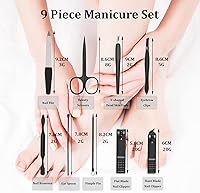 Vista 6 de Juego de manicura y pedicura profesional, juego de cortaúñas de acero inoxidable 9 en 1, herramientas personales para el cuidado de las uñas