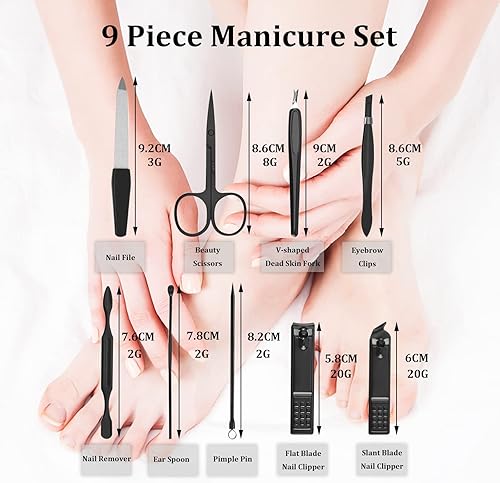 Miniatura 6 de Juego de manicura y pedicura profesional, juego de cortaúñas de acero inoxidable 9 en 1, herramientas personales para el cuidado de las uñas