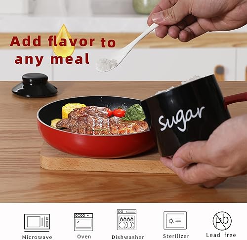 Miniatura 4 de ONTUBE Azucarero de cerámica con tapa y cuchara, tarro de azúcar de porcelana, 8oz (Negro)