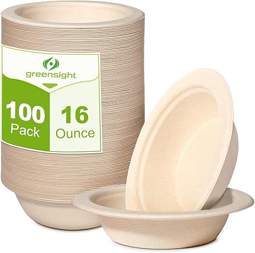 Miniatura 8 de greensight Cuencos de papel desechables de 16 onzas, paquete de 200 cuencos desechables resistentes, cuencos de sopa de papel compostables, cuencos