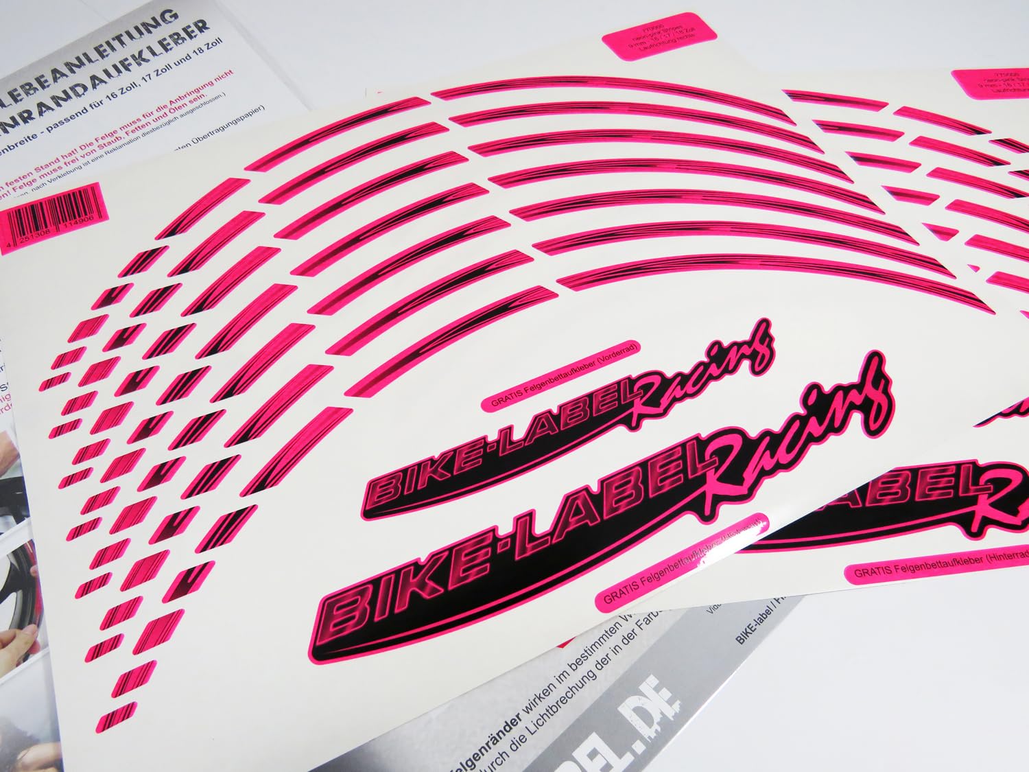 Adesivi Per Cerchioni Rosa Fluorescente – 16-18 Pollici – Set Per Auto O Moto – Neon Stripes