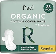 Rael Organic Cotton Cover Pads - Regular Absorbency, Unscented, Ultra Thin Pads with Wings for Women (Regular, 28 Count)