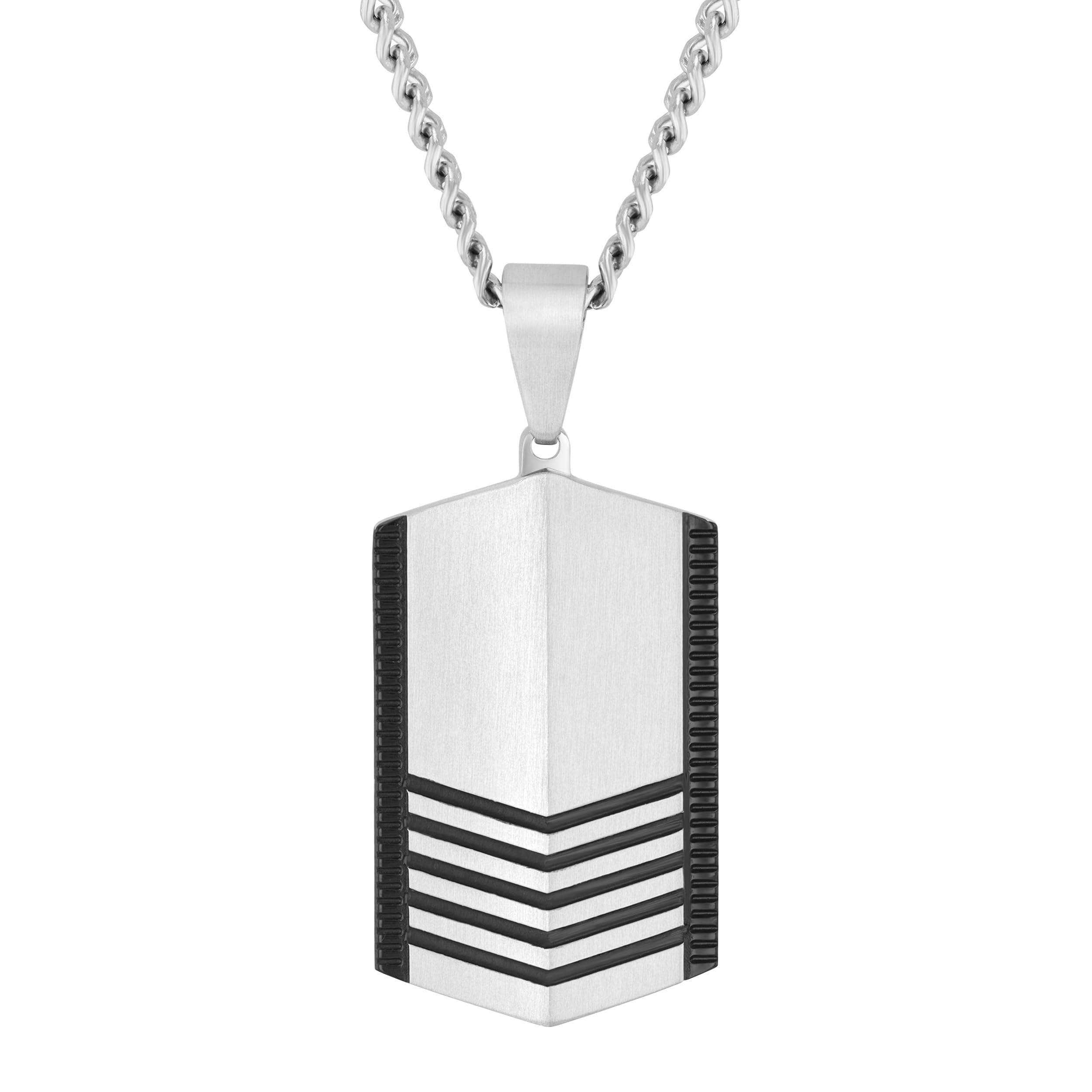 Collier pendentif plaque identité homme acier inoxydable noir chevron - 7
