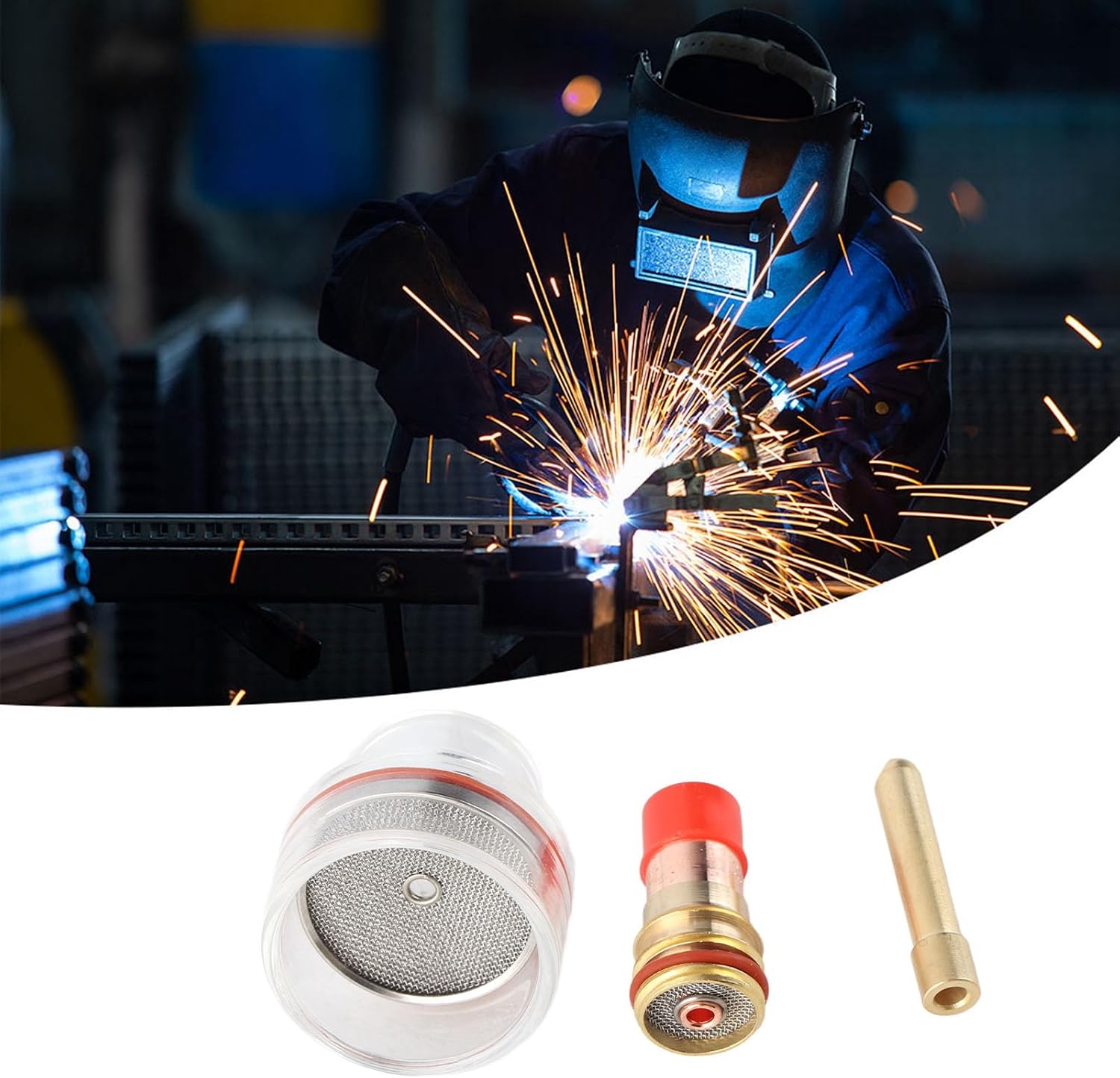 WP Torch Glass Cup Kit, 2.4mm Copper Gas Lens Collet Glass Cup Set with Washer and Loop, High Heat WP Glass Welding Cup Kit for WP-17/18/26 Argon Arc Welding Torch