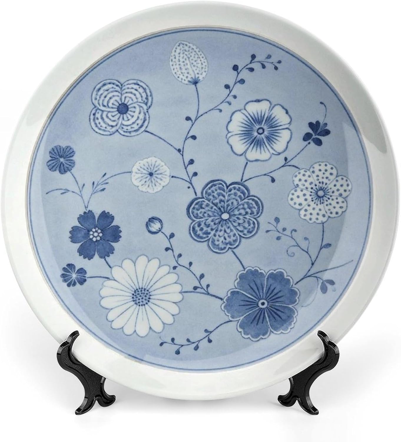 Blue White Porcelain Floral Plate, Layered Petals in Deep Shade for Living Room Accent Bone China Decorative Plate, 7inch Wall Art Home Decor