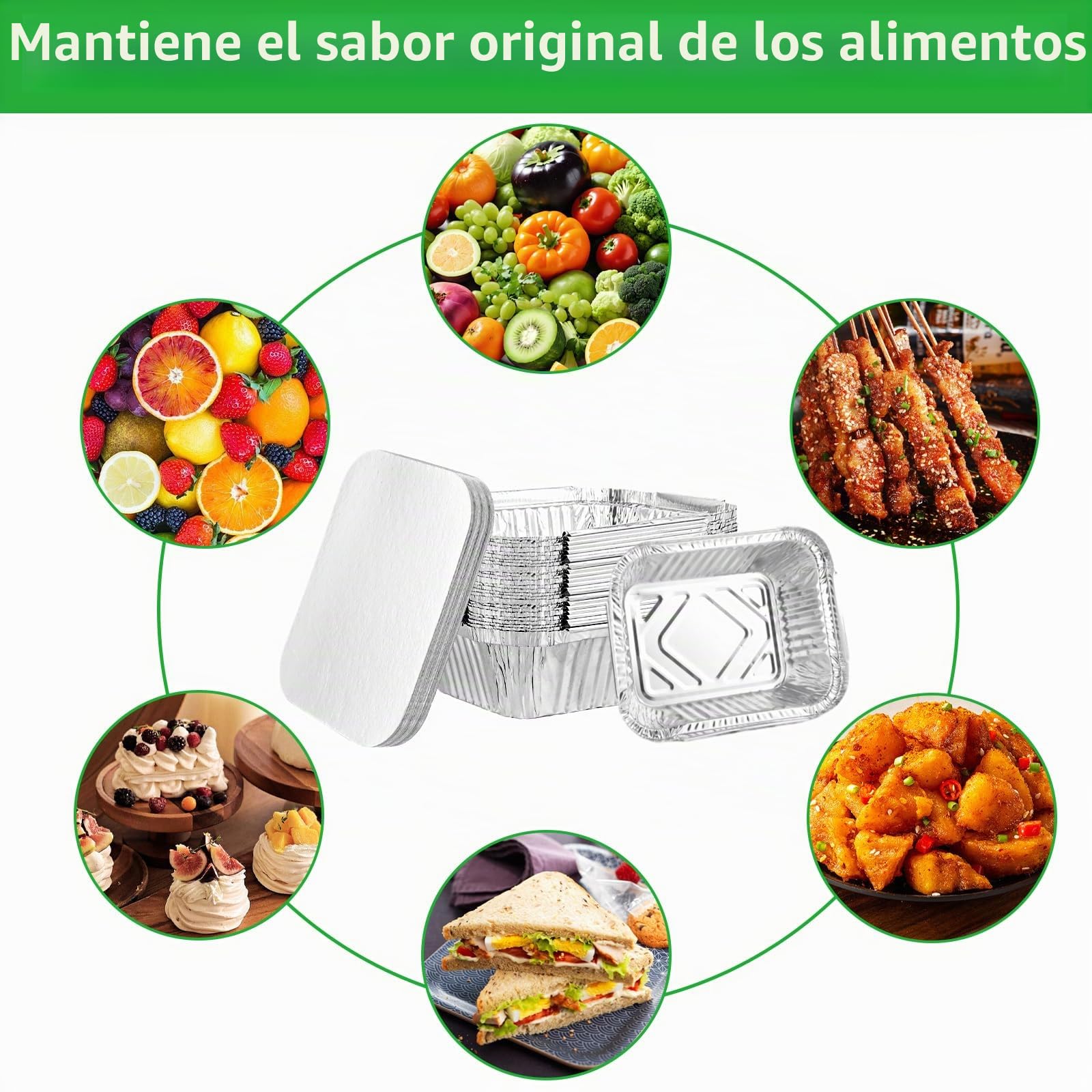 125 bandejas de aluminio con tapa, bandejas para barbacoa, 400 ml, moldes desechables cuadrados, para asar, hornear, cocinar, llevar