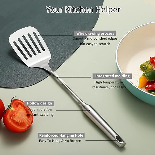 Miniatura 6 de Evanda - Espátula de metal arcoíris para cocinar, espátula ranurada de acero inoxidable chapado en titanio colorido, resistente y resistente,