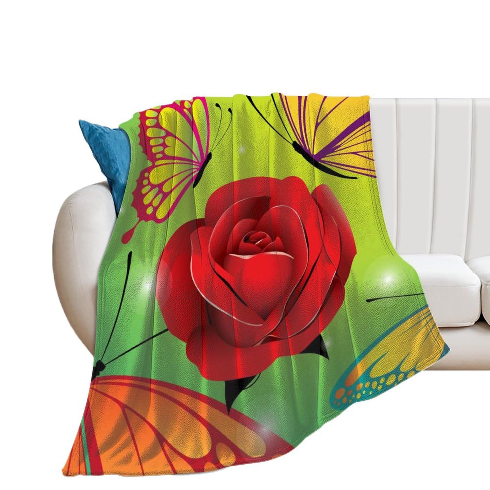 Couverture en flanelle fleur de papillon 150x200cm pour lit et canapé