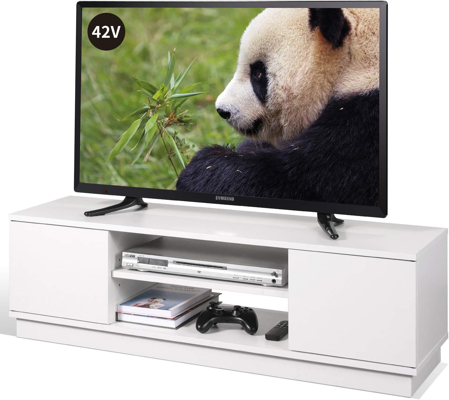 WLIVE テレビ台 ローボード テレビボード 収納 ロータイプ 幅110 高さ33cm tv台 tvボード 43インチ対応 24-47型対応 扉付き 大容量収納スペース 白い ホワイト