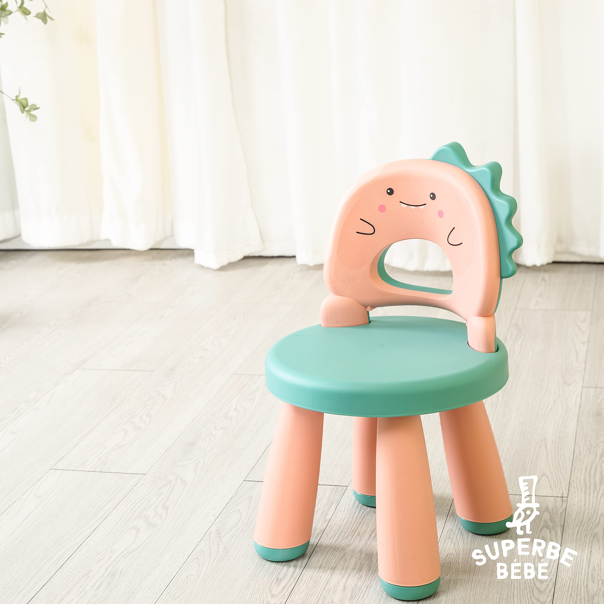 Sedia da tavolo in plastica per bambini - Sgabello per bambini - Comodo, leggero e robusto - Adatto da 2 a 6 anni - Facile da pulire - Seduta ergonomica - Design a dinosauro - Vari colori