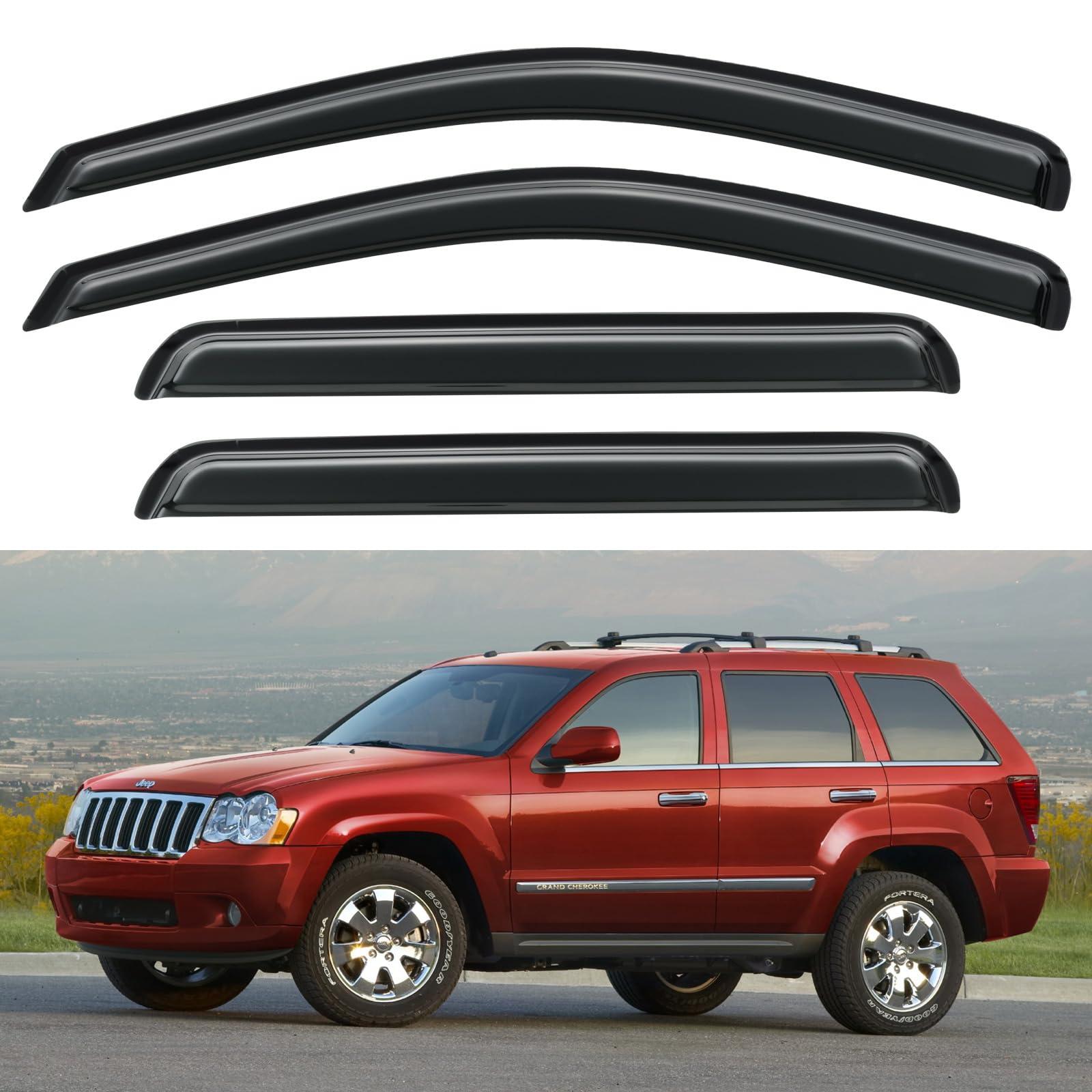 Window Visors Rain Guards Shield for 2005-2010 Jeep Grand Cherokee, Out-Channel Window Vent Wind Deflectors Visors Shades for 05-10 Grand Cherokee