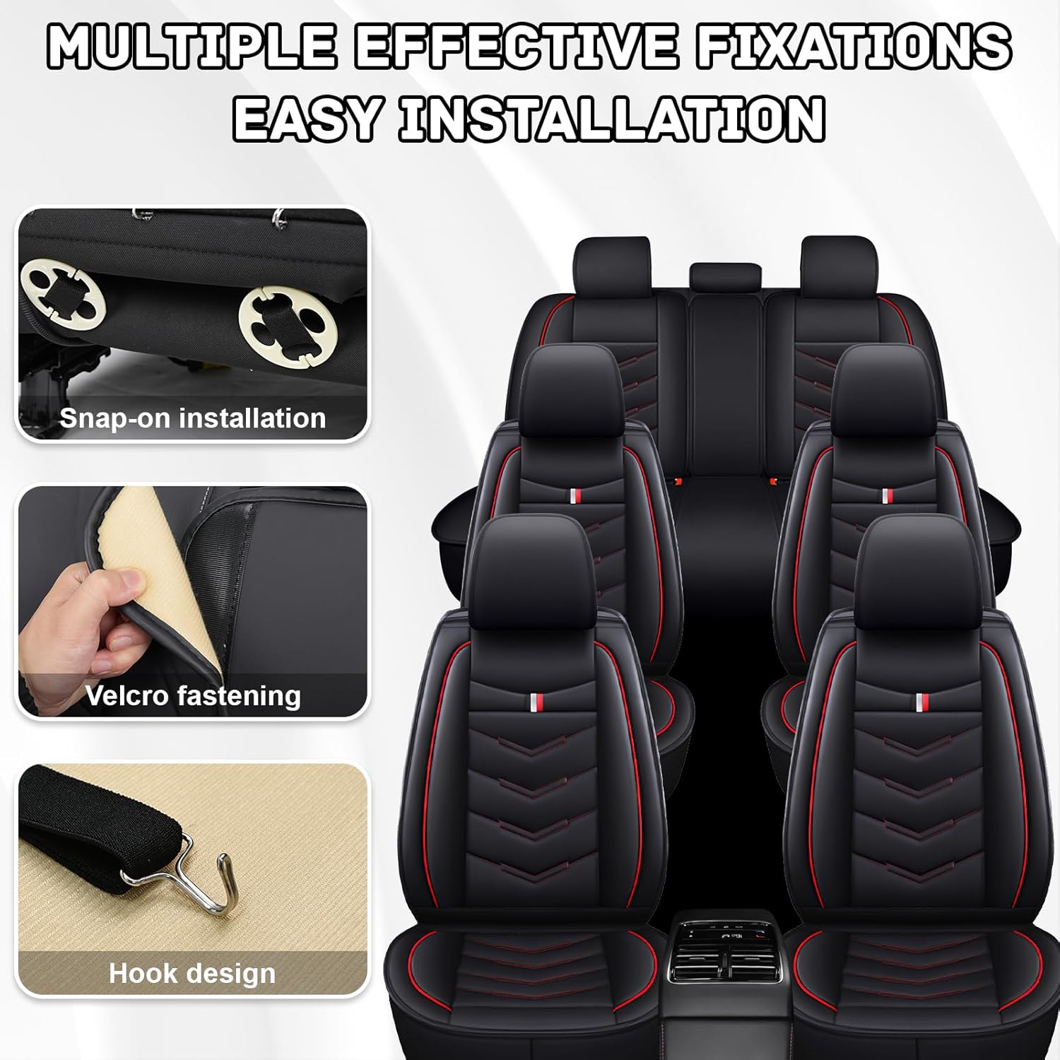Car Seat Covers 7 Seats for Chevy Tahoe 2000-2026,Premium Nappa Leather Waterproof Durable Seat Covers,Compatible Airbag Easy Install Clean Full Sets(Standard,Black Red)