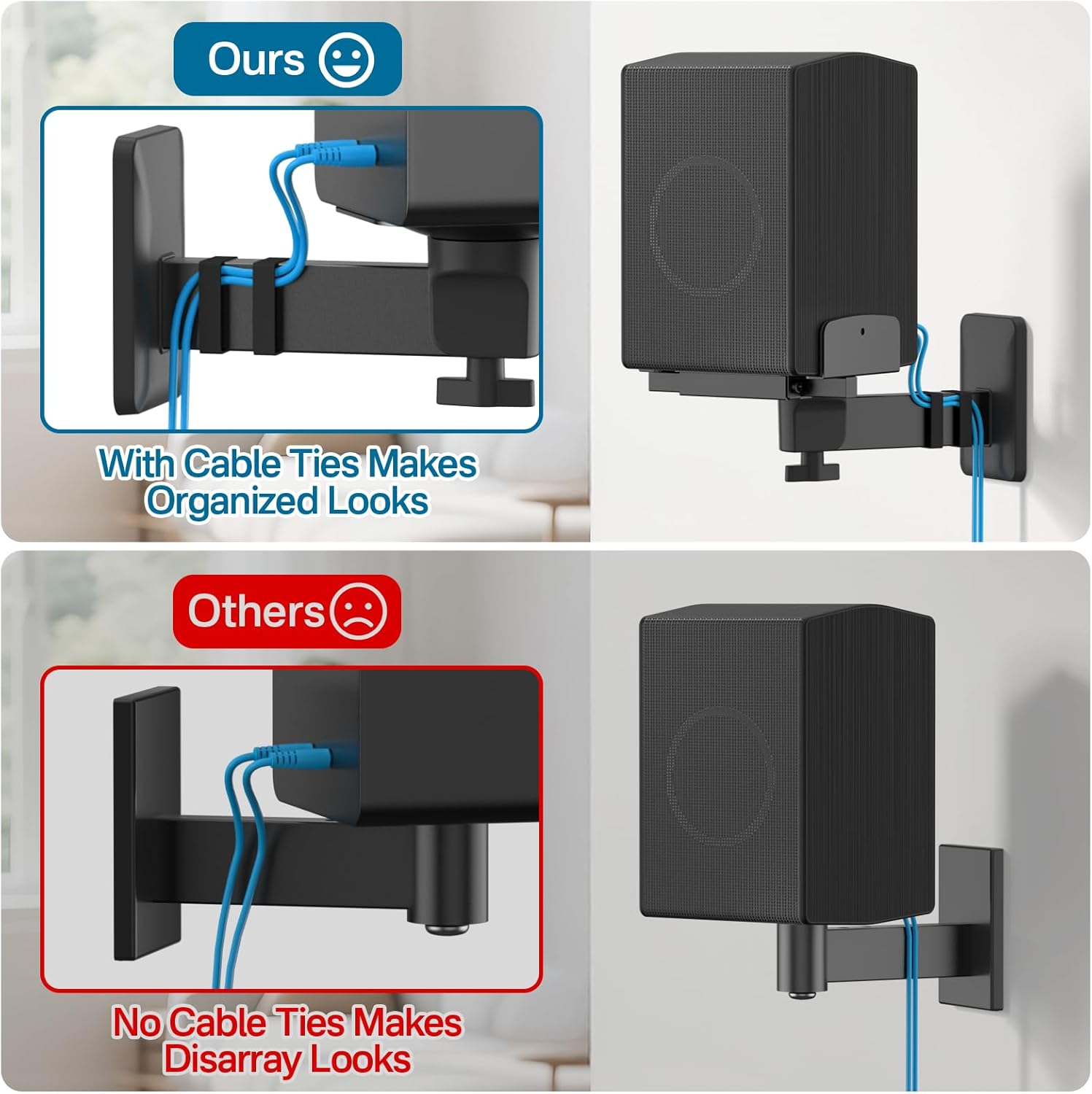 2 Pack Adjustable Dual Side Clamp Bracekts for 5–11" Samsung Rear Speaker Wall Mounts, Heavy-Duty Speaker Mounts for Samsung HW-Q990D/Q990F/Q990C/Q930C Surround Sound, Hold Up to 55Lbs, WR Cable Ties