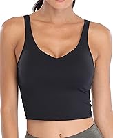 Oalka Women's Longline Padded Sports Bra Crop Tank Top - Yoga Workout Fitness Gym Bras with Removable Pads