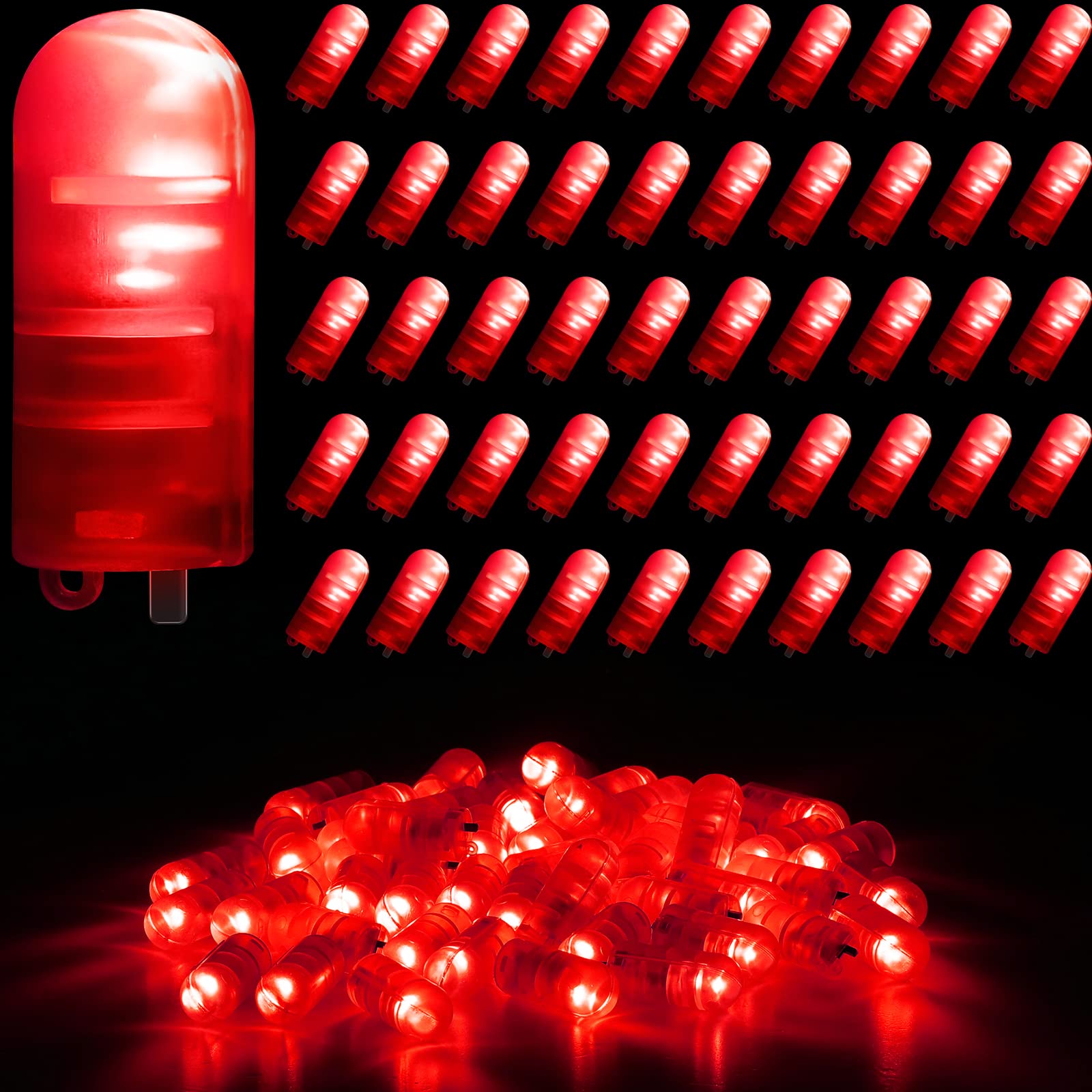 Mudder 50 Pieces LED Balloon Lights Mini Battery Powered LED Lights Bulbs for Pumpkin Paper Lantern Balloon Wedding Halloween Christmas Party Decoration (Red Light, 50 Pieces)