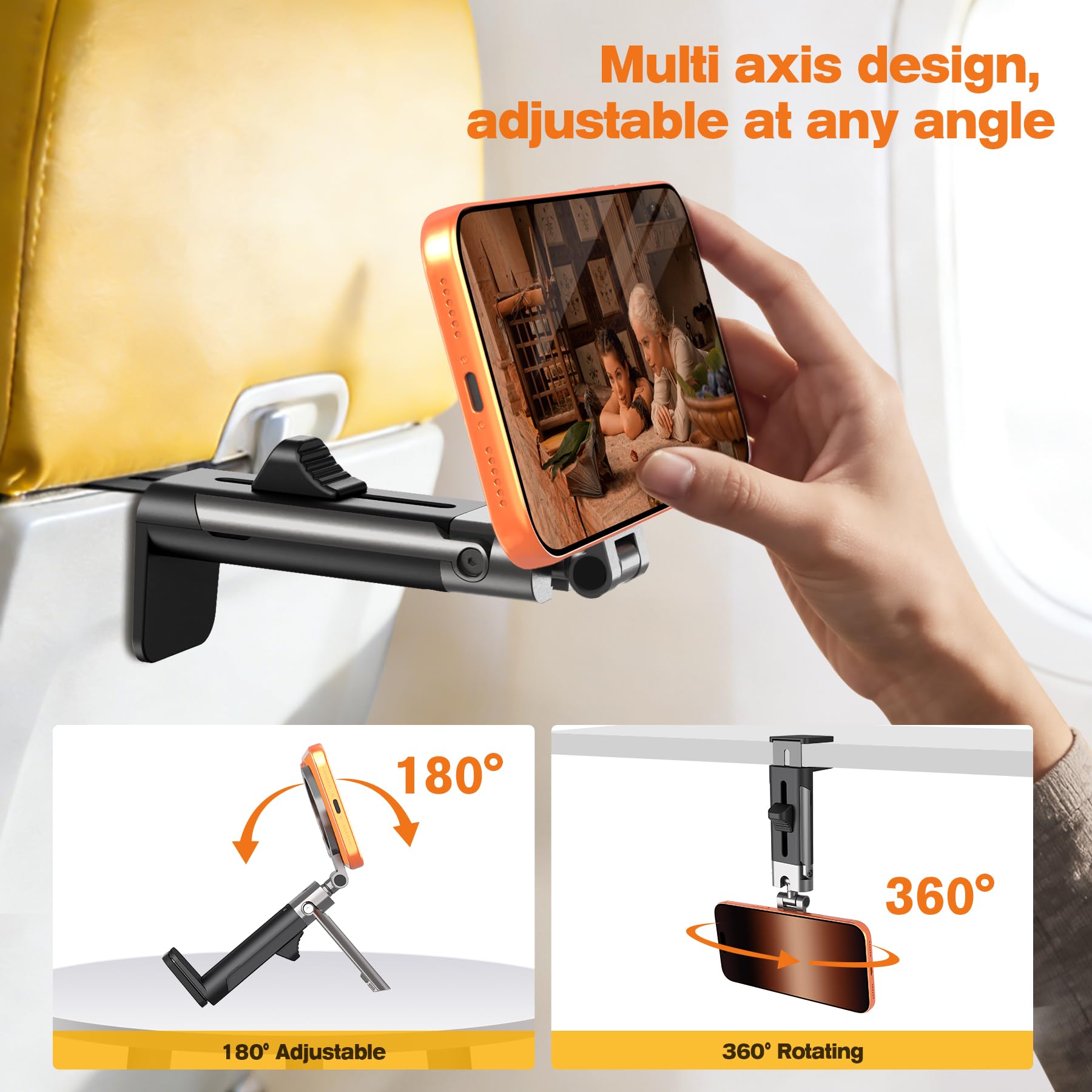 Soporte para teléfono de viaje, clip 2 en 1 y soporte de trípode, soporte magnético para teléfono para avión, escritorio, equipaje, compatible con iPhone 13-17 Series, teléfonos Android (anillo